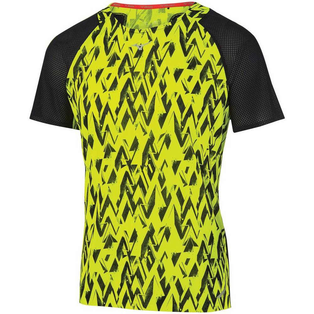 Mizuno Men's Aero Running T-Shirts Yellow/Black (421652-FHI)